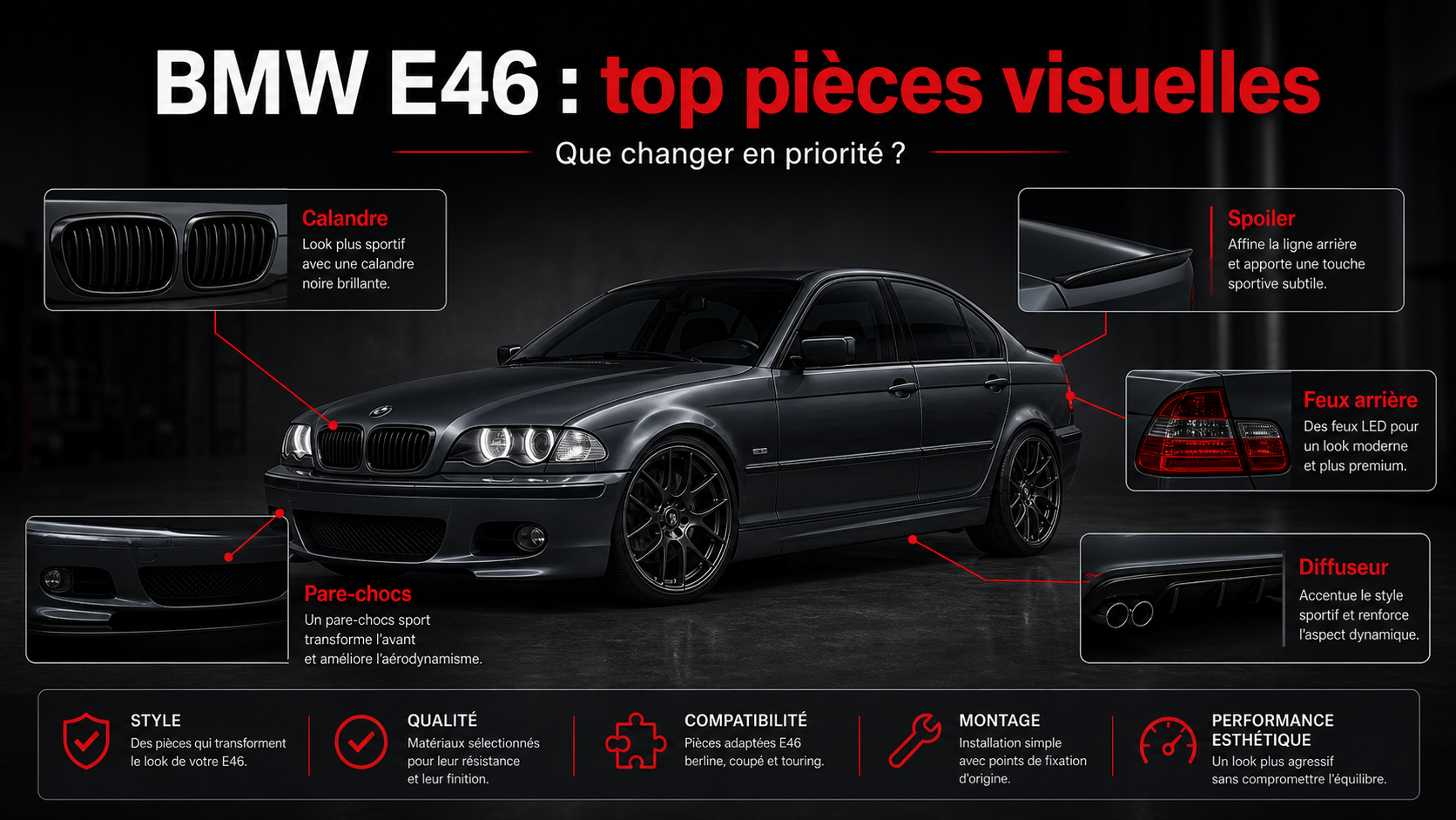 BMW E46 : top 5 des pièces visuelles à changer en priorité