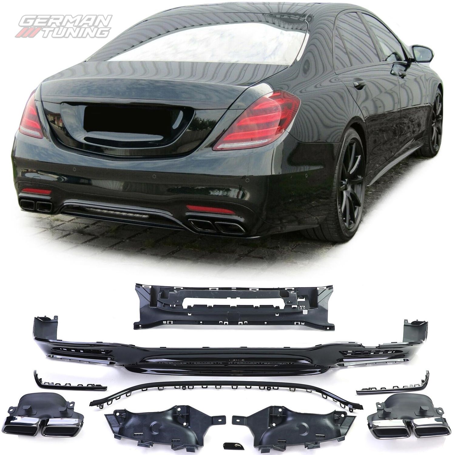 Diffuseur arrière sport noir pour Mercedes Classe S W222 German Tuning