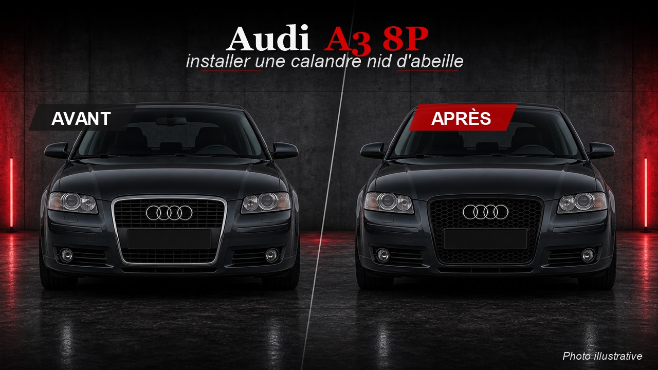 Comment installer une calandre Audi A3 8P nid d'abeille ?