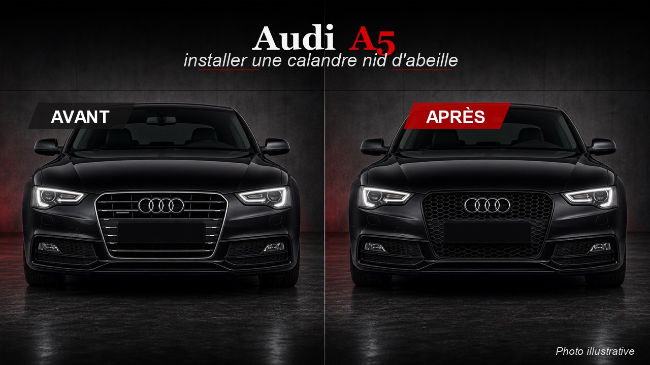 Comment installer une calandre Audi A5 nid d'abeille noire ?