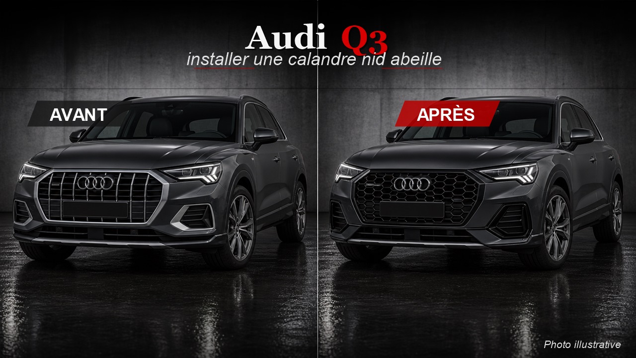 Comment installer une calandre Audi Q3 nid d'abeille noir ?