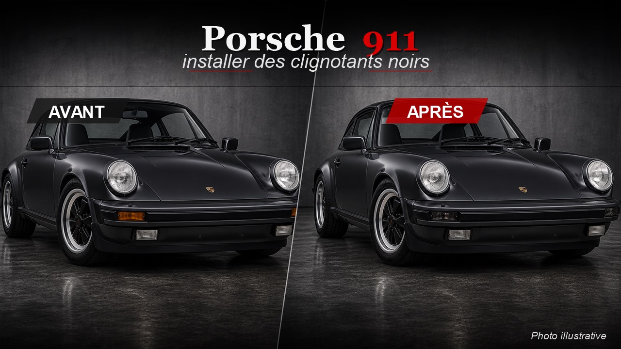 Porsche 911 avant après clignotants noirs German Tuning