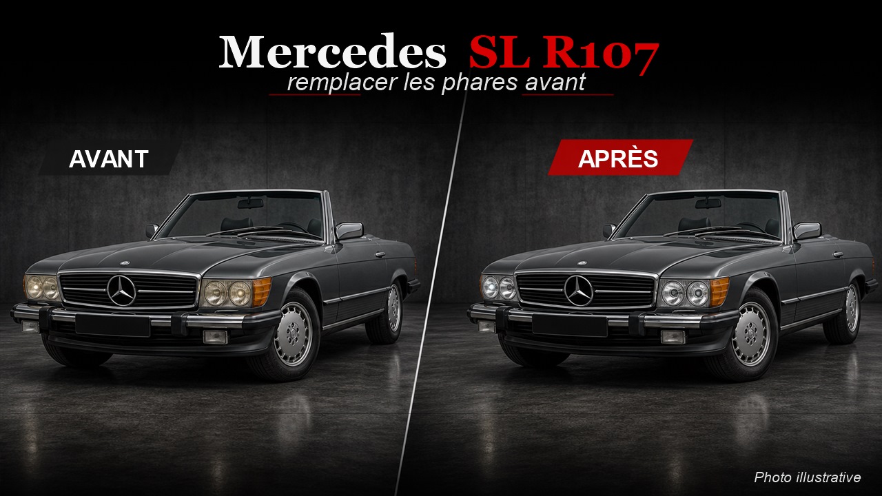 Comment remplacer les phares avant Mercedes SL R107 ?