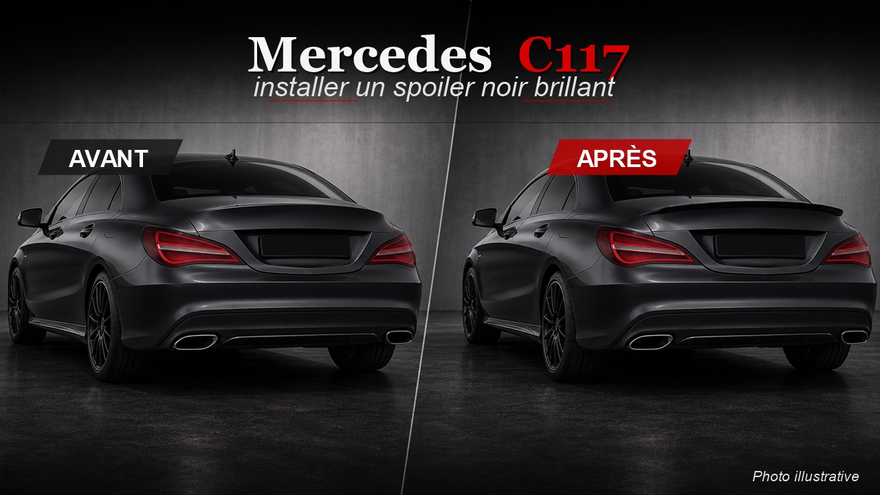 Mercedes C117 avant après spoiler noir brillant German Tuning