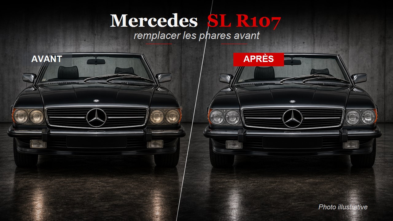 Comment remplacer les phares avant Mercedes SL R107 ? Guide restauration