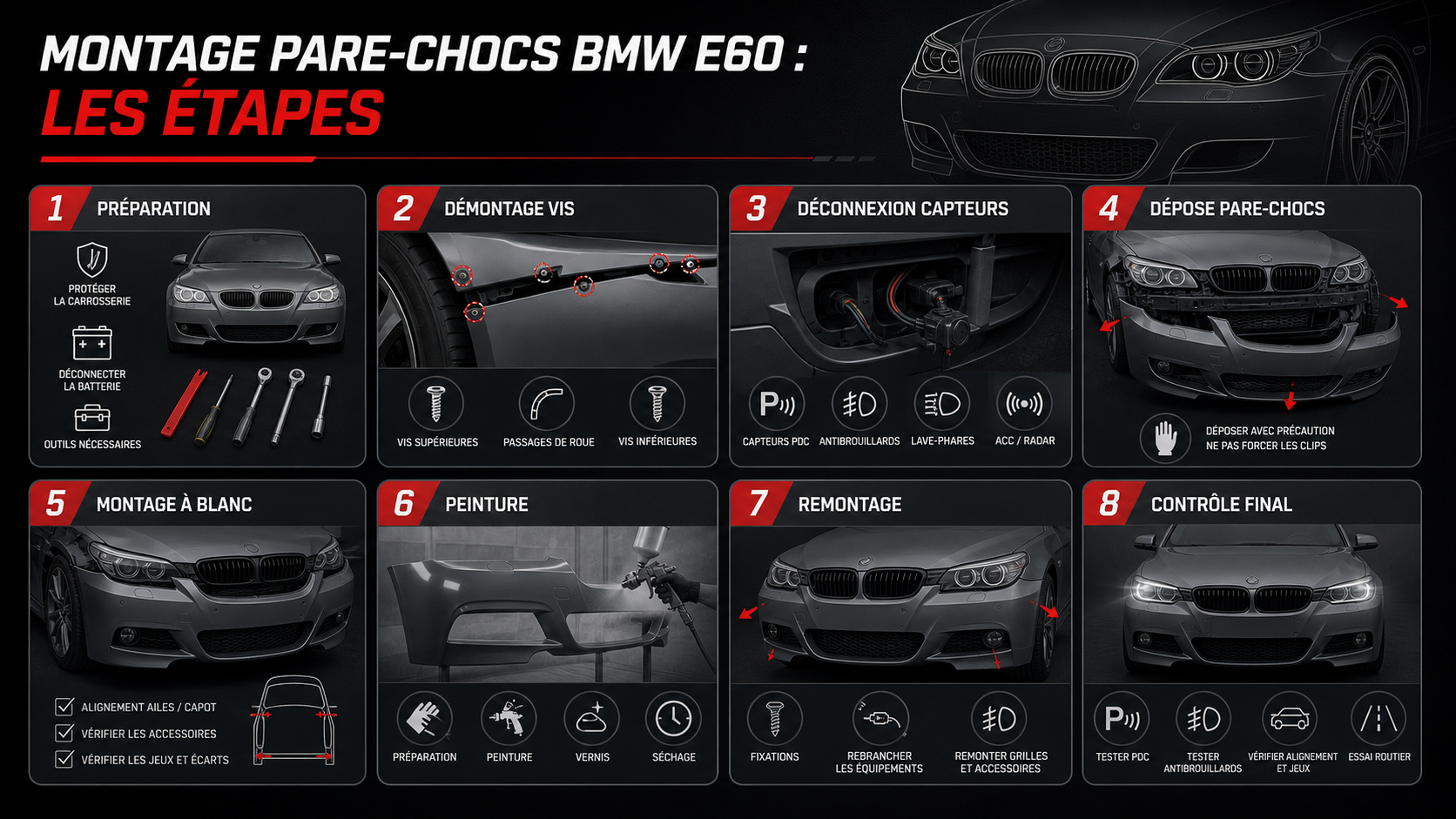 Étapes de montage pare-chocs BMW E60 German Tuning
