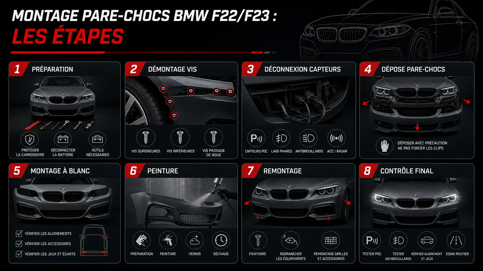 Étapes de montage pare-chocs BMW F22 F23 German Tuning
